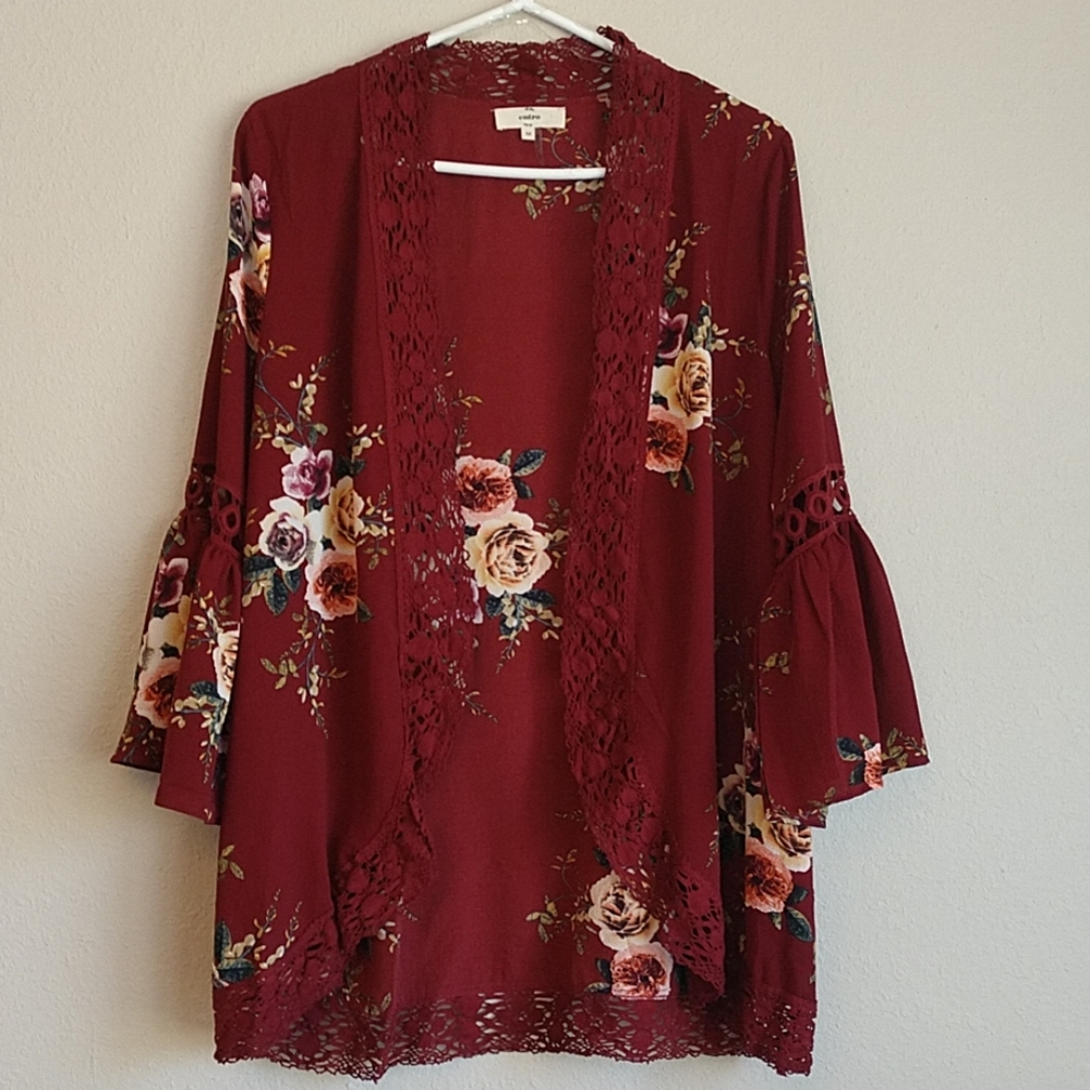 Crochet Trimmed Bell Sleeve Kimono